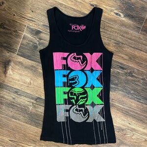 Fox Black Tank Top with Pink, Blue, Green, and Gray Graphics